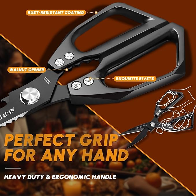 HUUSK Kitchen Scissors Set - Stainless Steel Kitchen Shear, Sharp Meat Scissors Dishwasher Safe, Heavy Duty Poultry Shears, Japanese Cooking Scissor for Food, Chicken Bones, Christmas Gift for Men