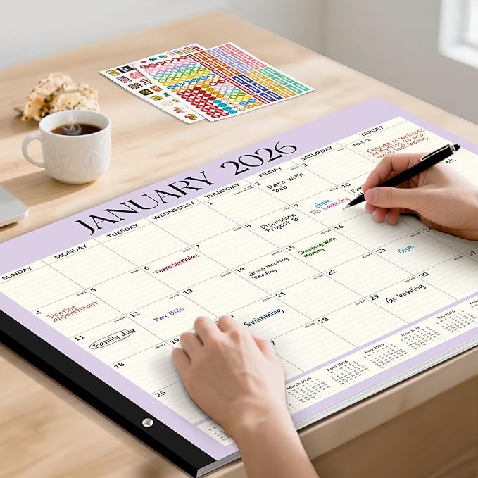 Forvencer 22" x 17" Large Desk Calendar 2026, 20 Months Calendar Runs from November 2025 to June 2027, 2026 Desk Calendar Monthly Planner with Plastic Cover for Home School Office, Green