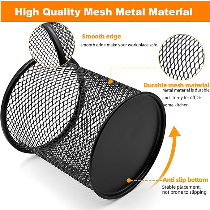 SNOW COOLER Pen Holder Mesh Pencil Holder Metal Pen Holder Pencil Holder for Desk Office Pen Organizer Black, 8 Pack