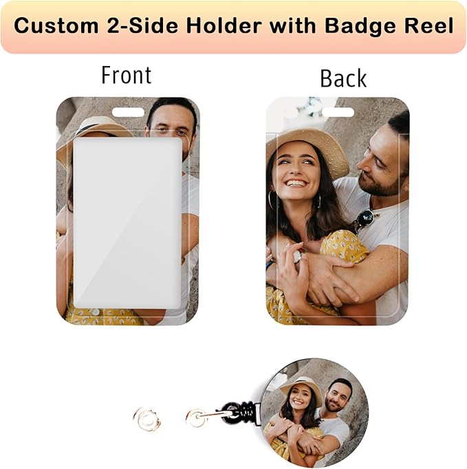 Photo Personalized Badge ID Card Holder Custom Retractable Badges Reel Clip, 1,50 Pack Bulk