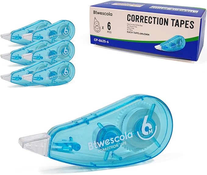 Btwescola Correction Tape, Easy to Use Applicator for Instant Corrections, 19.7 Feet 6-Count Pack Correction Tape for School, Office, Crafting (6pcs/Set)