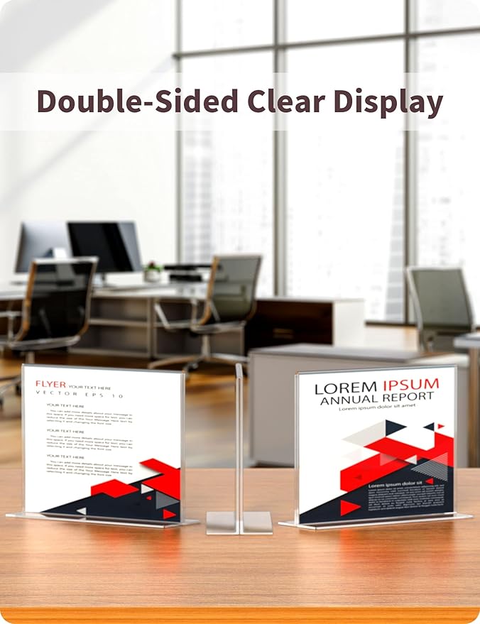 NIUBEE Acrylic Sign Holder 8.5x11 Inches 6 Pack Horizontal, T Shape Double Sided Clear Frames, Plastic Paper Flyer Display Holder, Document Menu Table Stand for Office, Store -Landscape