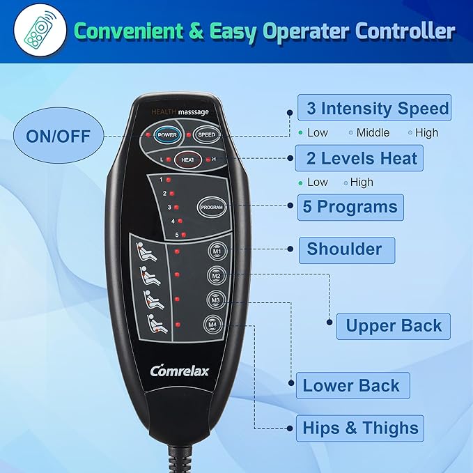 comrelax Back Massager for Chair with 8 Motors, Massage Chair Pad, Seat Massager with Lumbar Support,Heating Pad for Home/Office/Wife/Husband/Christmas