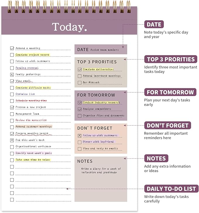 104 Pgs To Do List Notepad, 52 Undated Sheets Duplex-printed Daily Planner For Work Home School Office Desk Accessories Supplies & Goal Setting Tasks -Purple