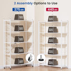 ALANNG 40" W Foldable 5-Tier Storage Shelves with Wheels, Adjustable & Removable Metal Rack, Heavy Duty Rolling Organizer for Kitchen, Garage, Closet, Pantry, and Office (White,4 Pack)