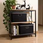 PRANDOM Large Foldable Storage Box with Lid [1-Pack] Fabric Collapsible Storage Bin Organizer Container Basket Cube with Cover for Home Bedroom Closet Office Nursery Black (17.7x11.8x11.8)