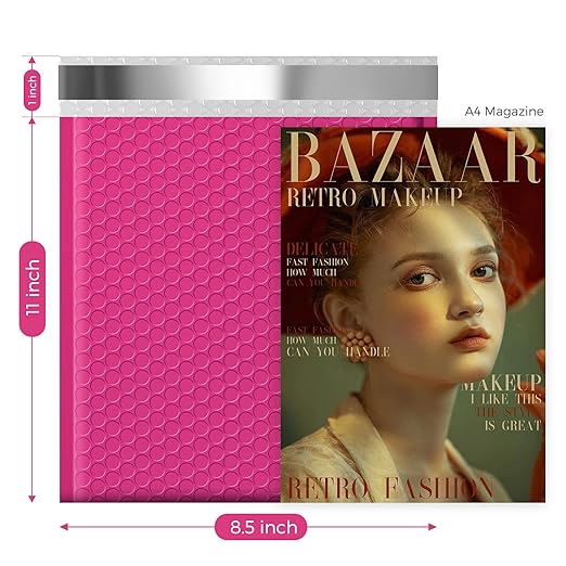 Fuxury Bubble Mailer, 8.5x12 Inch 25 Pack Self-Seal Adhesive Padded Envelopes Usable Size 8.5x11 Inch, Water Resistant Padded Mailers for Mailing,Packaging,Small Business,Shipping, Hot Pink #2