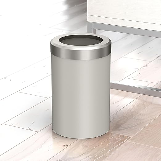 Gatco 1931SN Modern Round Waste Basket, Matte Pearl and Satin Nickel Combo / 11.88" H x 7.63" Dia Open Top Stainless Steel Trash Can with Removable Lid, 11 Liter Capacity