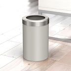 Gatco 1931SN Modern Round Waste Basket, Matte Pearl and Satin Nickel Combo / 11.88" H x 7.63" Dia Open Top Stainless Steel Trash Can with Removable Lid, 11 Liter Capacity