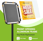 RedChili Floor Standing Sign Holder Stand for 8.5x11 Inches Poster or Chalk Board, Pedestal Sign Holder with Snap Open Frame 8.5" x 11",360° Rotation, Outdoor Indoor Standing Display Sign Holders for Advertising (Black, Round Corner)