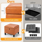 Asense 17 Inch Storage Ottoman Foot Rest,Square Faux Leather Foot Stool,Small Ottoman with Storage,Padded Seat for Entryway,Living Room,Bedroom,Couch,Under Desk,Cognac Brown