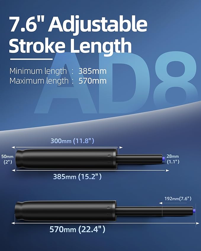 14 Inches-22 Inches Extra Long Gas Lift Cylinder Replacement, 8" Stroke, Hydraulic Pneumatic Shock Piston, Heavy Duty 1000lbs, Universal Fit For Drafting Chairs Bar Stools, Class 4, Black