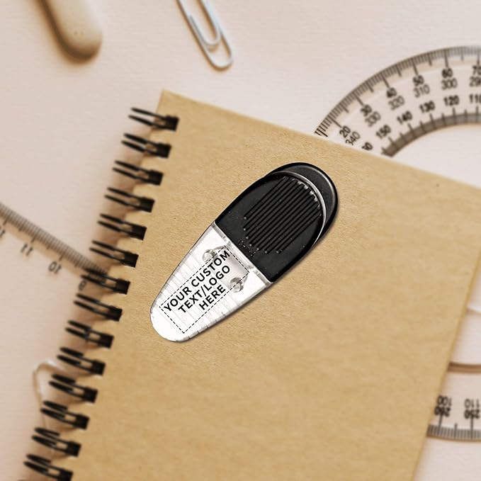 10 Magnetic Memo Holders Set - Customizable Text, Logo - Large Clip, Plastic - Clear