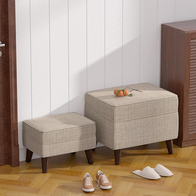 FAGAGA Foot Rests with Adjustable Cover, BOGO, Storage Ottoman Dorm, Footstool & Sitting Stool, Ottoman Foot Stool Set for Living Room, Bedroom, Dorm, Beige
