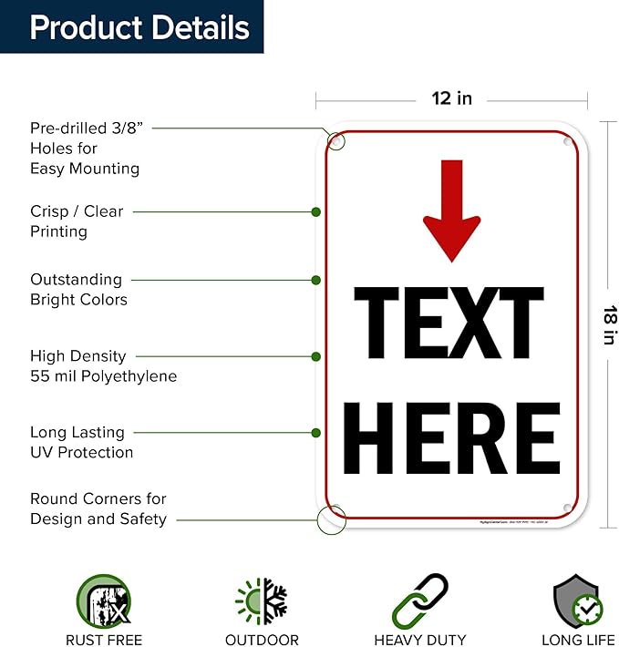 Custom Arrow,Custom Directional Sign, Arrow Down Sign, 12x18 Inches, 55 mil thick HDPE (high density polyethylene) Made in USA by My Sign Center