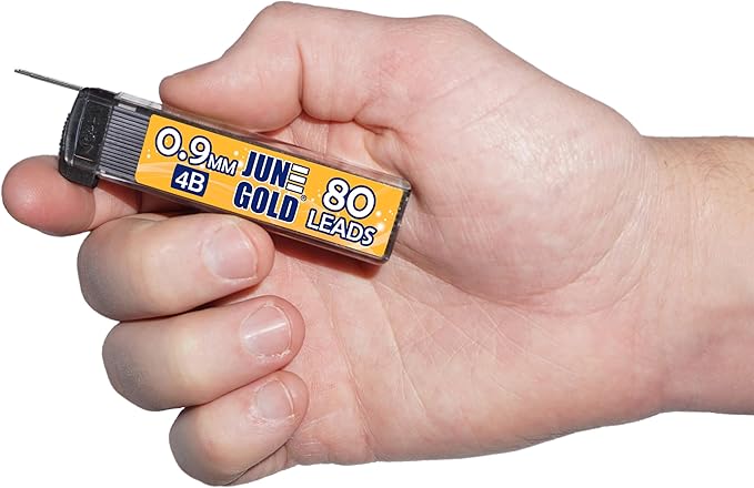June Gold 320 Pieces, 0.9 mm 4B Lead Refills, 80 Pieces Per Dispenser, Bold Thickness, Break Resistant Lead/Graphite, 1.0 mm Compatible (Pack of 4 Dispensers)
