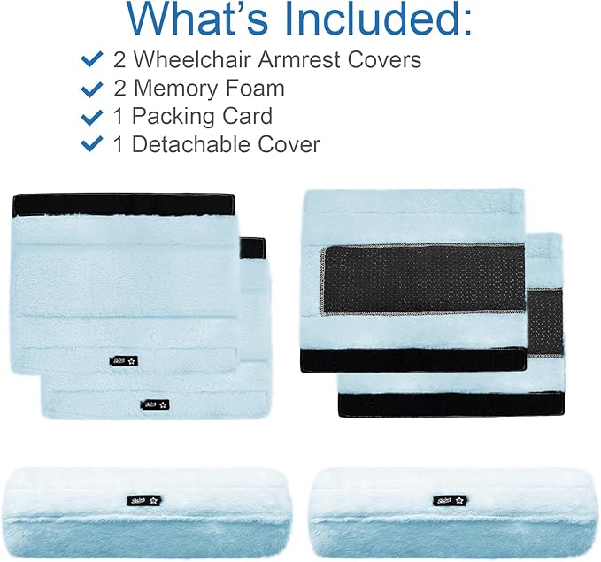 SPRING SEAON Wheelchair Armrest Covers 2 Pack Soft Memory Foam Wheelchair armrest Pads Wicking Washable for Office Transport Chair (Sky Blue)