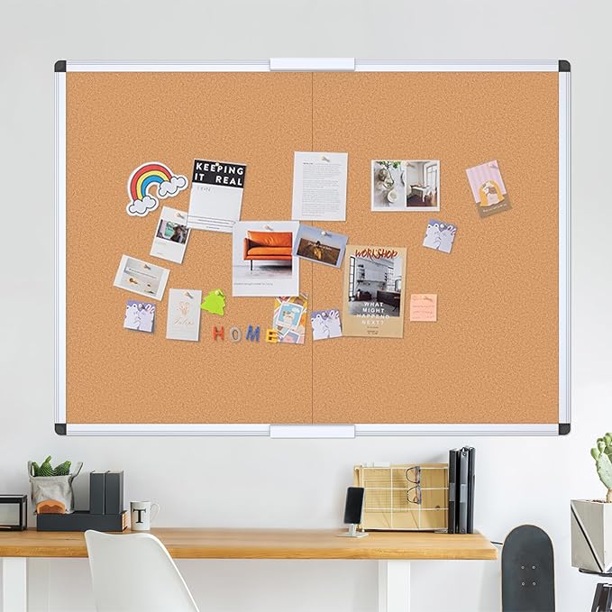 VIZ-PRO Cork Bulletin Board/Foldable Noticeboard, 36 X 24 Inches, Silver Aluminium Frame