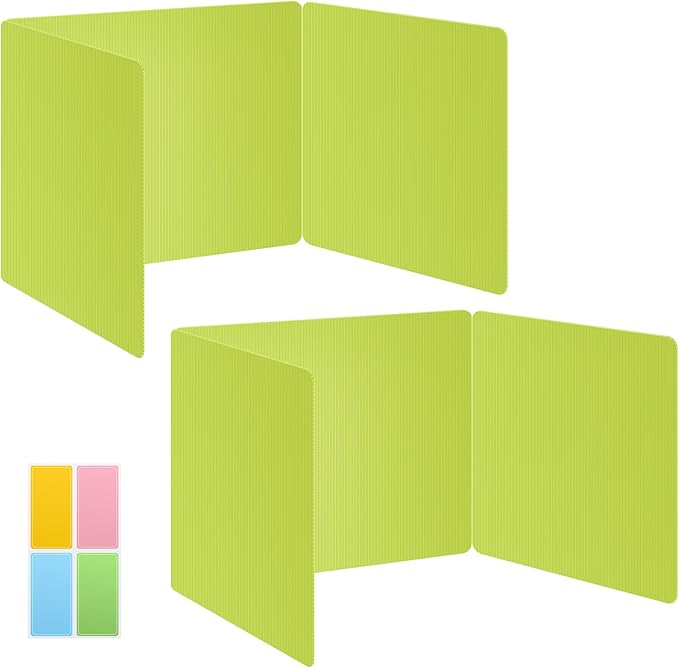 2 Pack Fluorescent Green Desk Dividers for Students, Privacy Shields Folder for Students, Durable & Waterproof Plastic Study Board, Classroom Teacher Supplies Test Divider, Includes Extra Labels