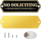 Brass No Soliciting Sign, No Soliciting Sign for House - Solid Brass Wall Plaque Handmade Traditional Home Decor, Elegant No Soliciting Do Not Knock or Ring Bell Sign for Office and Business (Brass No Soliciting Sign Yellow, 5 x 1.6 inches)