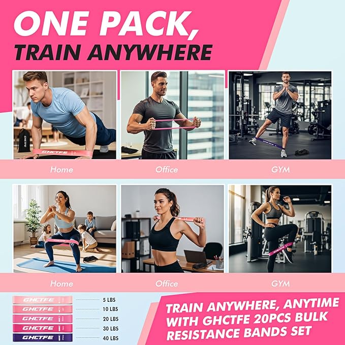 GHCTFE 20PCS Resistance Bands Bulk Set for Trainers, Small Groups & Fitness Classes, Mini Bands for Glutes, Legs, and Core Workouts, Loop Exercise Bands with Storage Bag, Gift for Workout Buddies