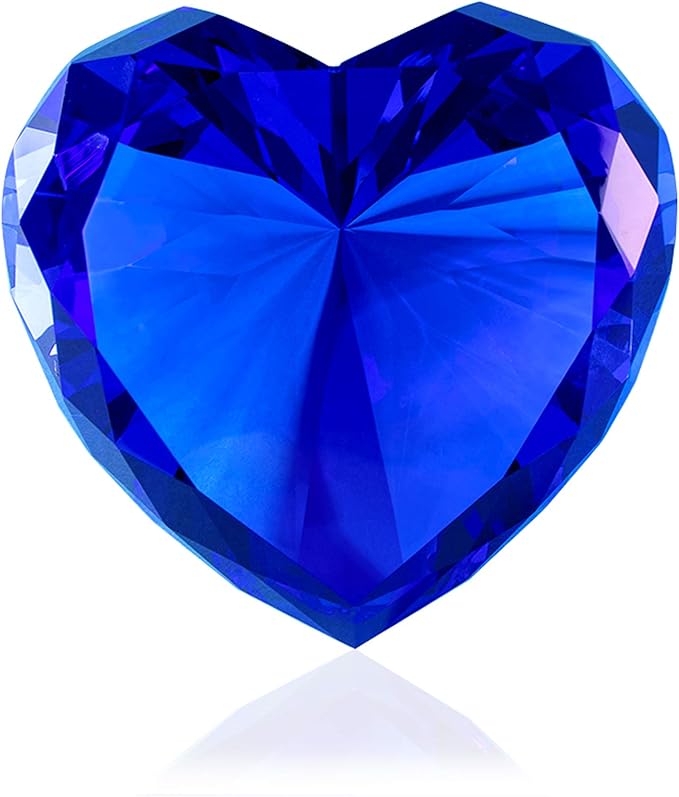 Blue Crystal Diamonds Paper Weights, Heart Shape Real Diamond Glass Gems Paperweight for Decoration, Big Diamonds Home Office Decor Valentine's Day Gift Wedding Favors with Gift Box 80mm