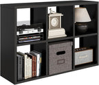 IRONMIX Metal 6 Cube Storage Organizer, Short Black Bookshelf with Storage, Small Horizontal Bookshelf, 2 Tier Open Bookcase Cube Shelf, Freestanding TV Stand for Home Office Library (Black, 1037)