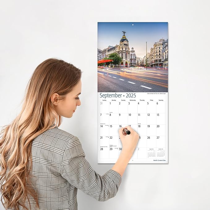 RED EMBER World's Greatest Cities 2025 Wall Calendar 12 Month | 12" x 24" Open | Thick & Sturdy Paper | Giftable | Calendar 2025