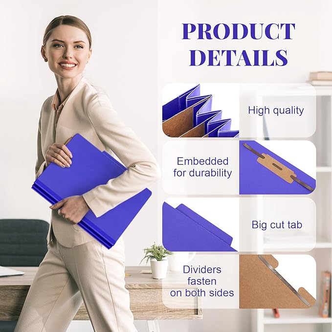 Skyygemm 36 Pcs Classification Folders Letter Size, 3 Divider Pressboard File Folder with Fasteners, Expanding File Organizer Bulk for School Teachers, Office Employee, Coworker, Staff (Purple)