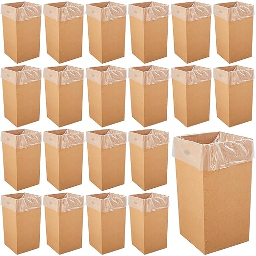 Nosiny 20 Pcs 50 Gallon Disposable and Reusable Corrugated Cardboard Trash Cans for Events, Recycling Bins Bulk with Trash Bags, Cardboard Garbage Boxes for Parties, 18 x 18 x 36" (Kraft)