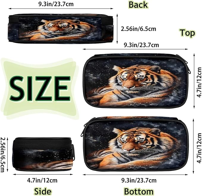 Pardick Pencil Case，3D Tiger Big Capacity Pencil Pouch Coin Pouch Stationery Organizer For Teen School