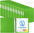 Henoyso 16 Pcs 3 Ring Binder 0.5 Inch Round Fits Letter Size 8.5'' x 11'' Paper Plastic Flexible Binder Bulk Holds 140 Sheets with 1 Pockets Versatile Organizer for Home Office School (Tender Green)