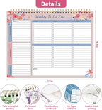 104 Pgs Weekly To Do List Notepad, 52 Duplex-Printed Undated Sheets 100 GSM（8.5"×11") Weekly Desk Planner For Work Home School Office Desk Accessories Supplies & Goal Setting Tasks -Pink Floral
