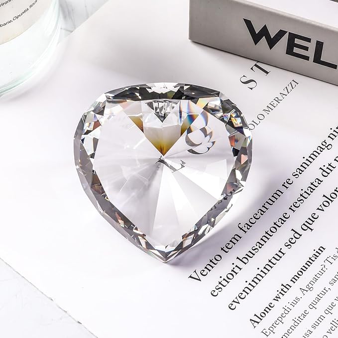 SWTHONY 60mm Crystal Diamond Paperweight Heart Shaped Glass Gems Big Fake Diamonds for Women Desk Nail Background for Pictures Wedding Centerpiece Clear