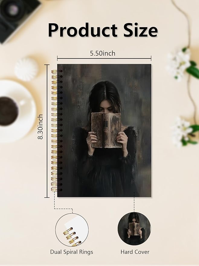Gothic A5 Hardcover Spiral Notebooks - Dark Academia Goth Girl Witchy Journals for Daily Writting Note Taking, Black Vintage Notebook Journalling Witchy Gifts for Women/ Teens/ Students/ Book Lover