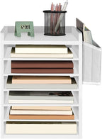HOOBRO Adjustable Countertop Mail Sorter, 6 Tier Wooden Paper Organizer, Vertical Literature Organizer with Side Storage, Office Mailbox Cubbies, Classroom Mailbox, for Home, Office, White WT34WF01