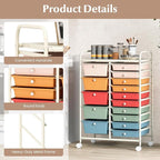 COSTWAY 15 Drawers Storage Cart, Multipurpose Rolling Utility Cart on Wheels w/Lockable Wheels & Removable Drawers, Mobile Tools Scrapbook Paper Organizer Cart for Office School Home, Macaron