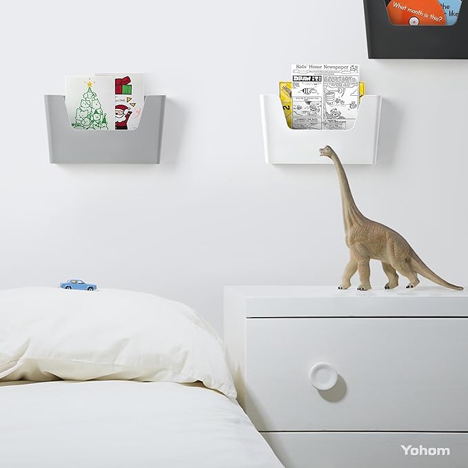 YOHOM No Drilling File Holder Wall Mails Magazines Organizer Adhesive Door Mount, Single Pocket, (White 1) (WHITE, 5 PCS)