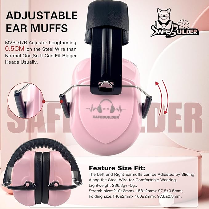 SAFEBUILDER Ear Muffs Noise Reduction SNR 33dB Adjustable Lightweight Safety Earmuffs Sound Proof Noise Cancelling ANSI