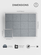 Bumusty Large Cork Board 47"x35" Alternative - 12 Pack Felt Wall Tiles with 70 Safe Removable Adhesive Tabs, 30 Pushpins, Cork Boards for Walls Pin Board Tack Board Cork Board (Silver Mink)