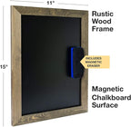 Excello Global Products Rustic Tabletop Chalkboard: Includes 4 Liquid Chalk Markers Magnetic Eraser - Adjustable Small Magnetic Board Kitchen Sign - Vintage Decoration Countertop Memo - 15"x11" Inches