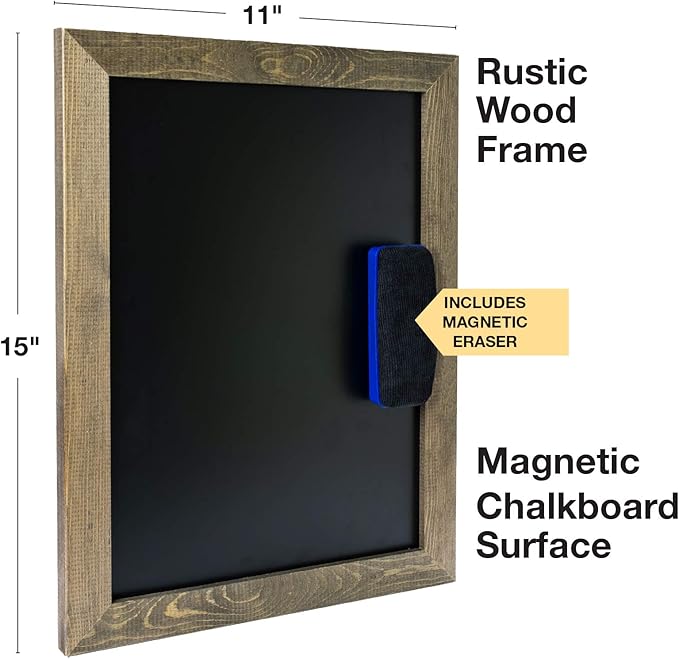 Excello Global Products Rustic Tabletop Chalkboard: Includes 4 Liquid Chalk Markers Magnetic Eraser - Adjustable Small Magnetic Board Kitchen Sign - Vintage Decoration Countertop Memo - 15"x11" Inches