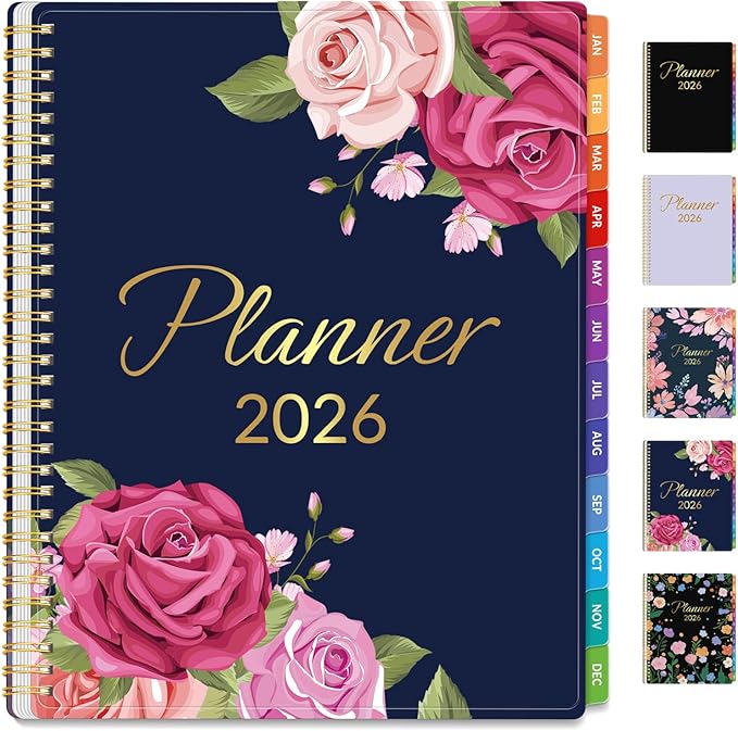 GNL 2026 Planner, Weekly and Monthly Planner January - December 2026, 8.5" x 11" Monthly Planner with Waterproof Flexible Cover, Spiral Binding Notebook with Colorful Tab, Pockets, Bookmark, Rose