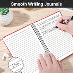 GINMLYDA 4Pack Small Spiral Notebook A5, 8.25x5.5” 120 Lined Pages Wide Ruled Spiral Journal Bulk Blank Kraft Cover Spiral Bound Notebook & Writing Pads for Home Office Meeting Work Note Taking