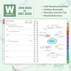 SUNEE 2026 Planner, Weekly and Monthly Calendar Planner, January 2026-December 2026, Daily Agenda with Tabs, Note Pages, Spiral Binding, 6.4"x8.3", Leaf