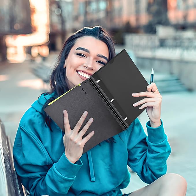 INFUN 1 Inch Telescoping 3 Ring Binder - 12 PCS-Black, Flexible Binders with Customizable Front Cover and Clear Catalog Pocket,1 inch Binders 3 Ring, 225 Sheet Capacity