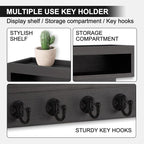 Lucundm Key and Mail Holder Wall Mount, Key Hanger with Long Storage Box and 6 Hooks for Coat, Dog Leash, Home Decor Rack, House Accessories, Entry Way Organizer (Black)
