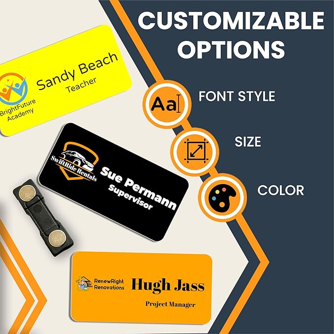 Ships Next Day Magnet Me Up Custom Printed Magnetic Name Tag Badge with Logo (Left), 1.5x3 inch, Full Color Customizable Identification Label, for Schools, Offices, Businesses, Made in USA