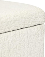 Adeco 18 Inch High Faux Fur White Cube Ottoman Storage, 3D Embossed Velvet Chair Foot Stools, Upholstered Vanity Stool with Hinged Lid, Solid Wood Legs
