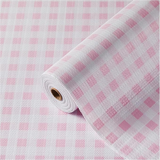 ALIUNI Drawer and Shelf Liner, Non-Slip Kitchen Cabinet Liners Non-Adhesive Thick Strong Grip Waterproof Washable Mats Protect Dresser Shelves Cupboard Bathroom Cabinets, Pink Plaid, 18 in X 10 FT